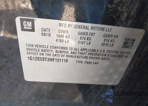 2017 Chevrolet Malibu 1Lt from USA, damaged, VIN 1G1ZE5ST2HF101118